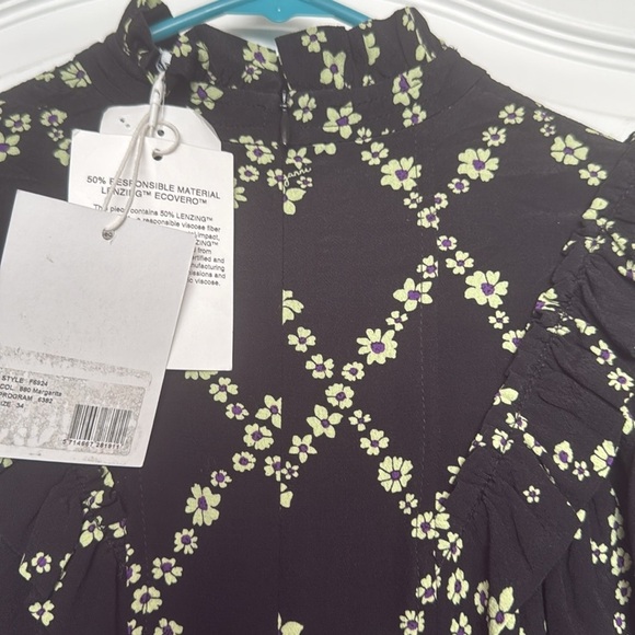 GANNI I Printed Crepe Ruffle High Collar Dress Size 34 XS - Picture 7 of 11